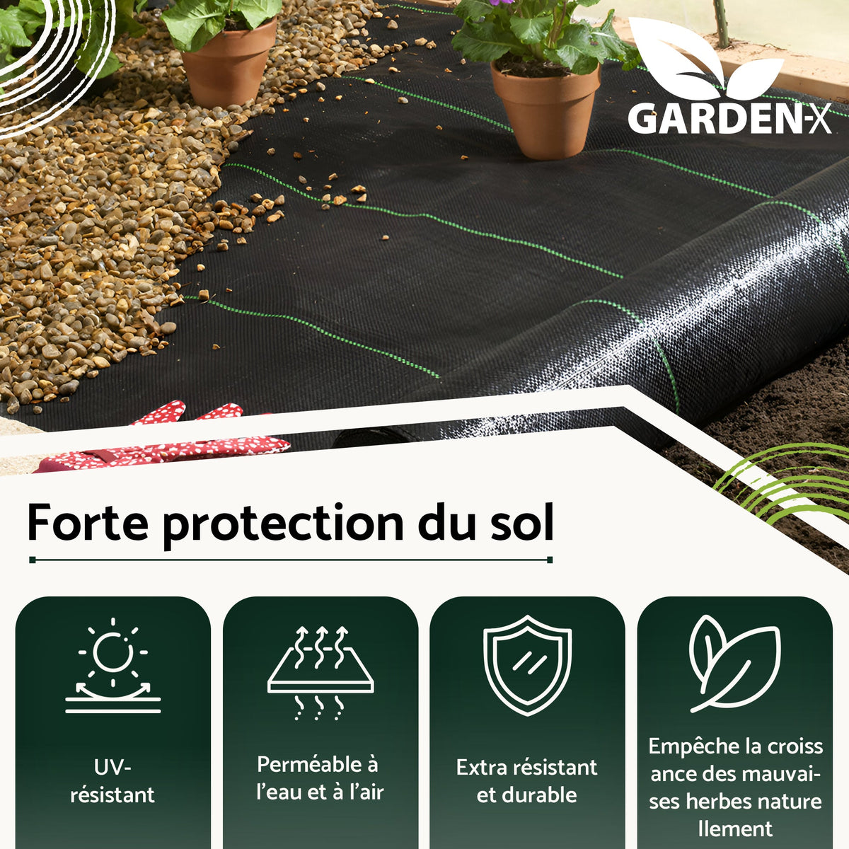 Tissu anti-mauvaises herbes avec 50 ancrages en acier