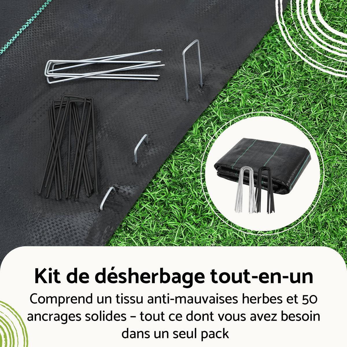 Tissu anti-mauvaises herbes avec 50 ancrages en acier