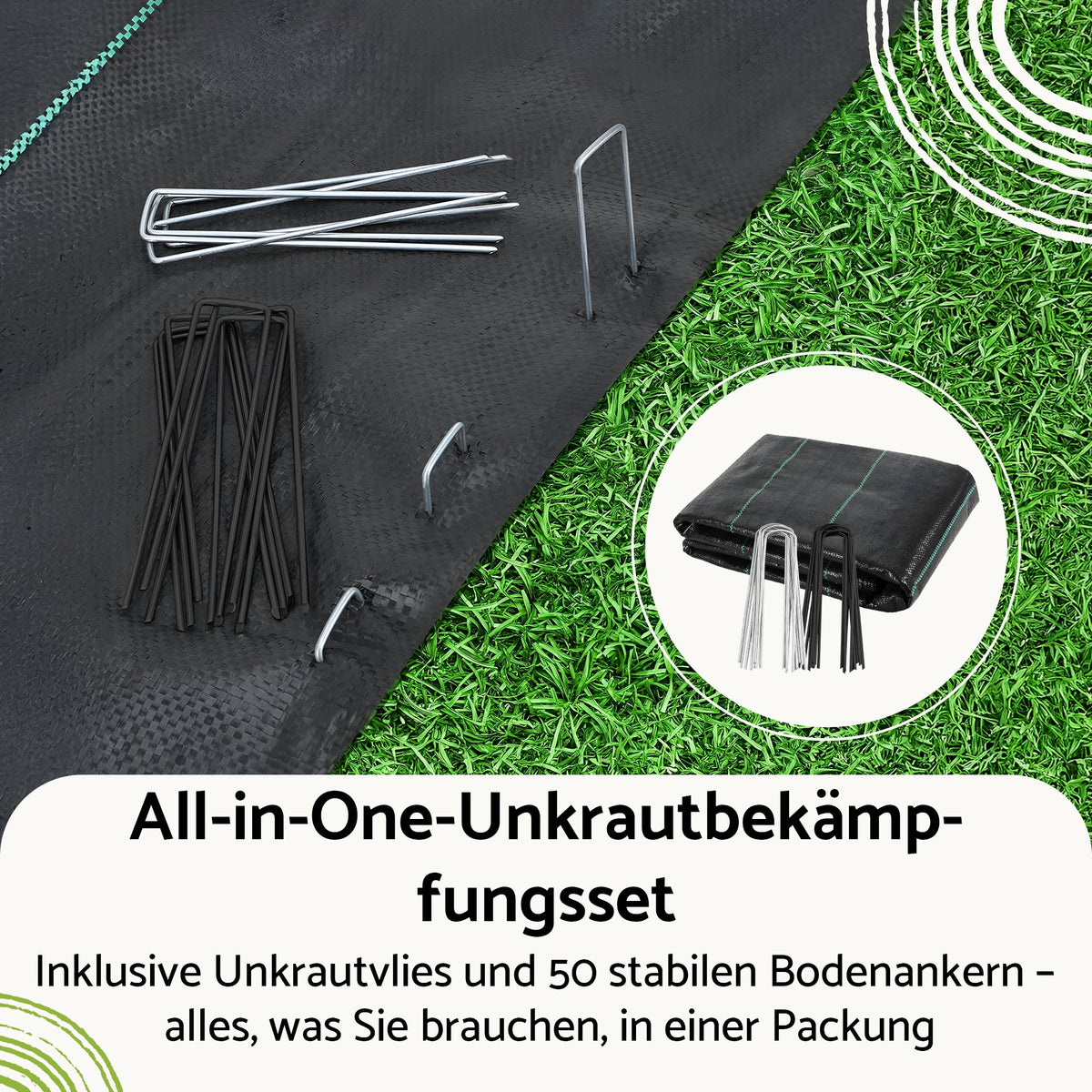 Unkrautvlies mit 50 Stahlankern