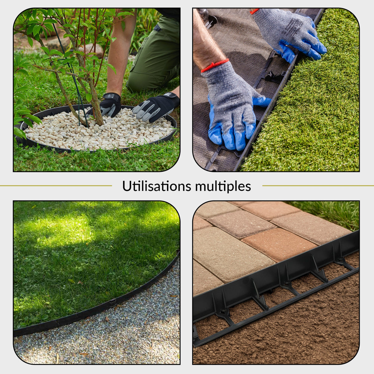 Bordure de pelouse flexible en plastique 10 m hauteur 45 mm - Bordure de pavé avec 30 ancrages au sol
