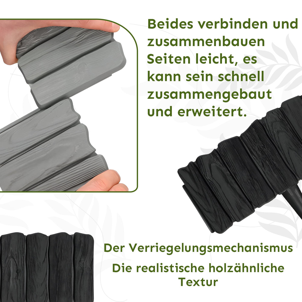 Anthrazitfarbene Rasenkante in Holzoptik – 2,3 m flexibler Rand
