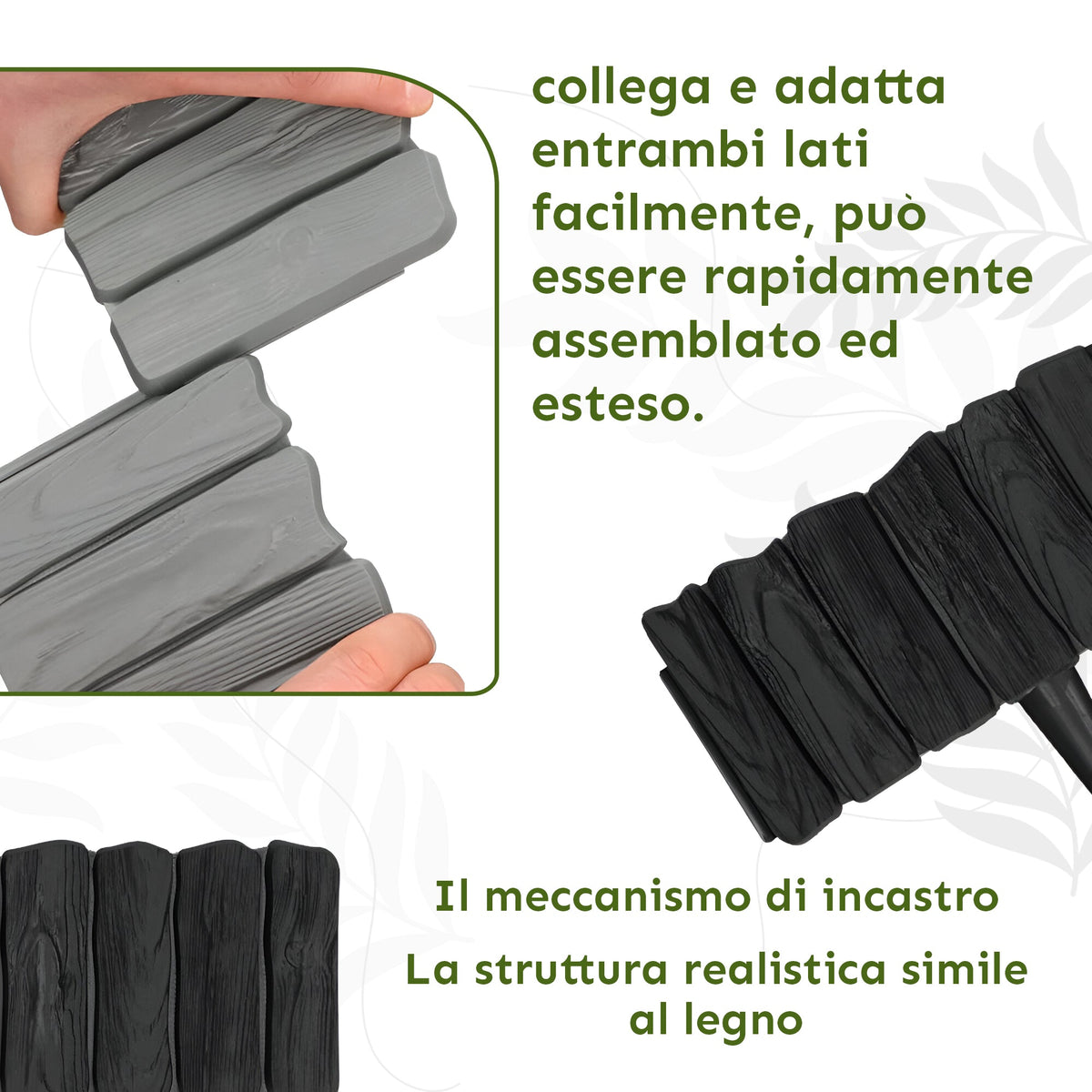 Bordo per prato effetto legno antracite – Bordo flessibile da 2,3 m