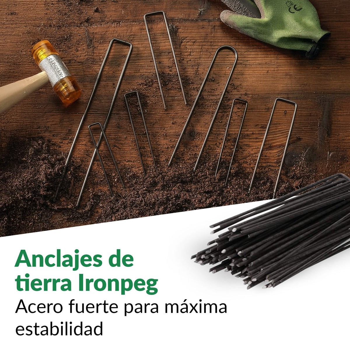 100x estacas de tierra - clavijas de acero galvanizado de 200 mm para redes de vellón de jardín