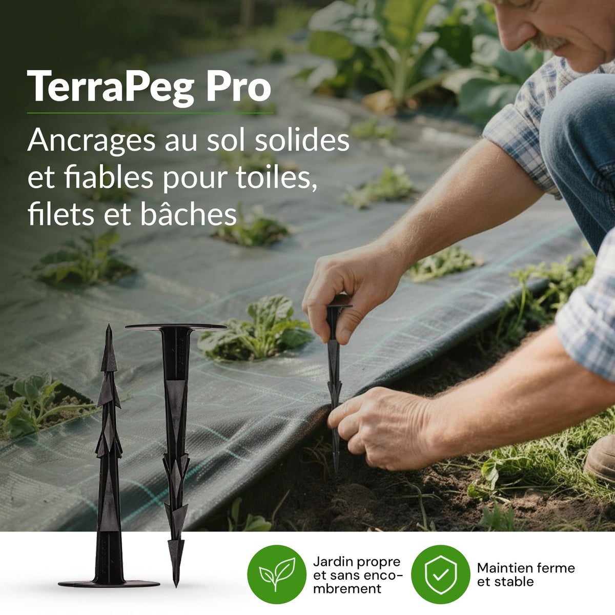 <tc>GARDENIX</tc> Piquets d'ancrage pour jardin - Toile de paillage TerraPEG Pro, toile de paillage et bâches pour bacs à sable