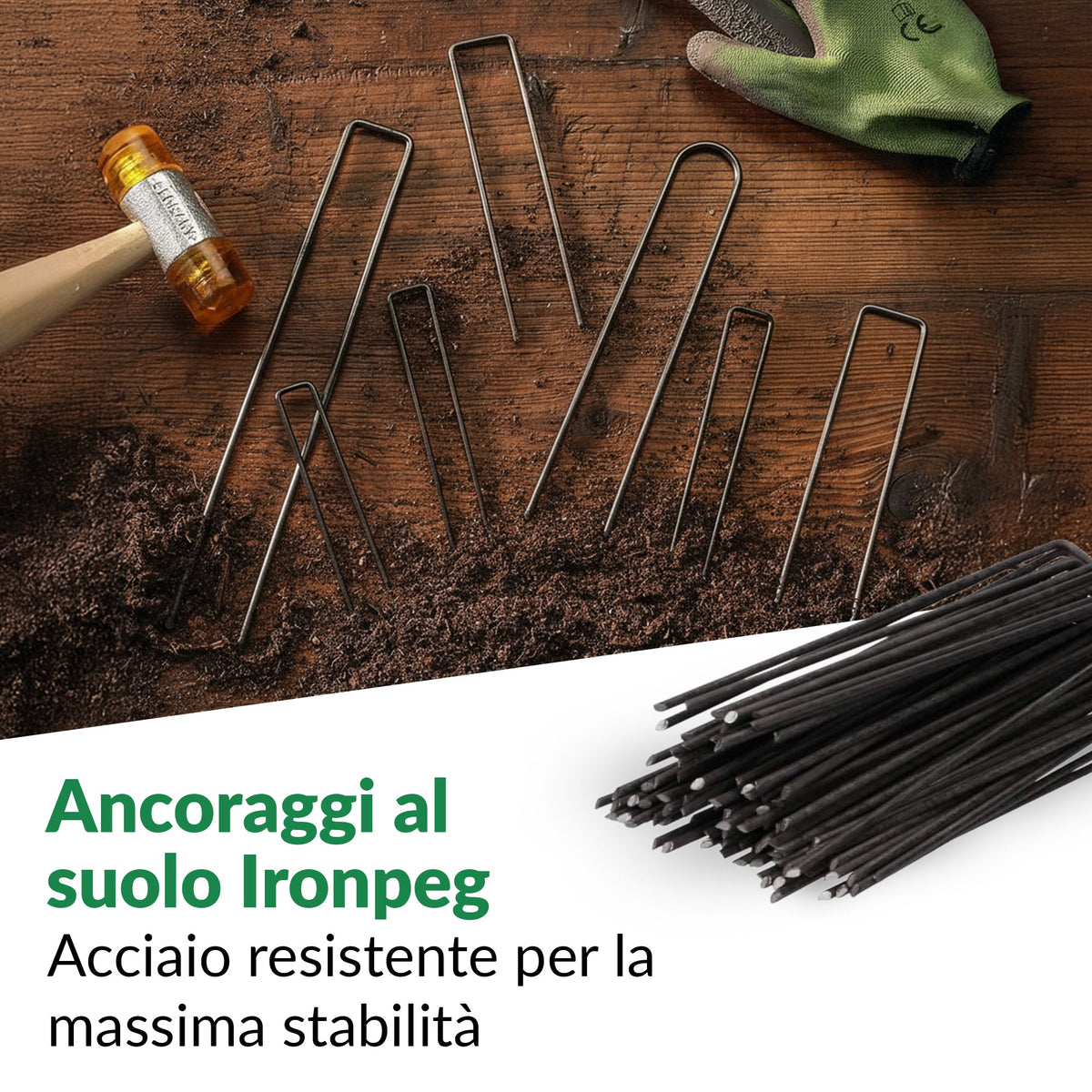 100 picchetti da terra - Picchetti in acciaio zincato da 200 mm per reti da giardino &