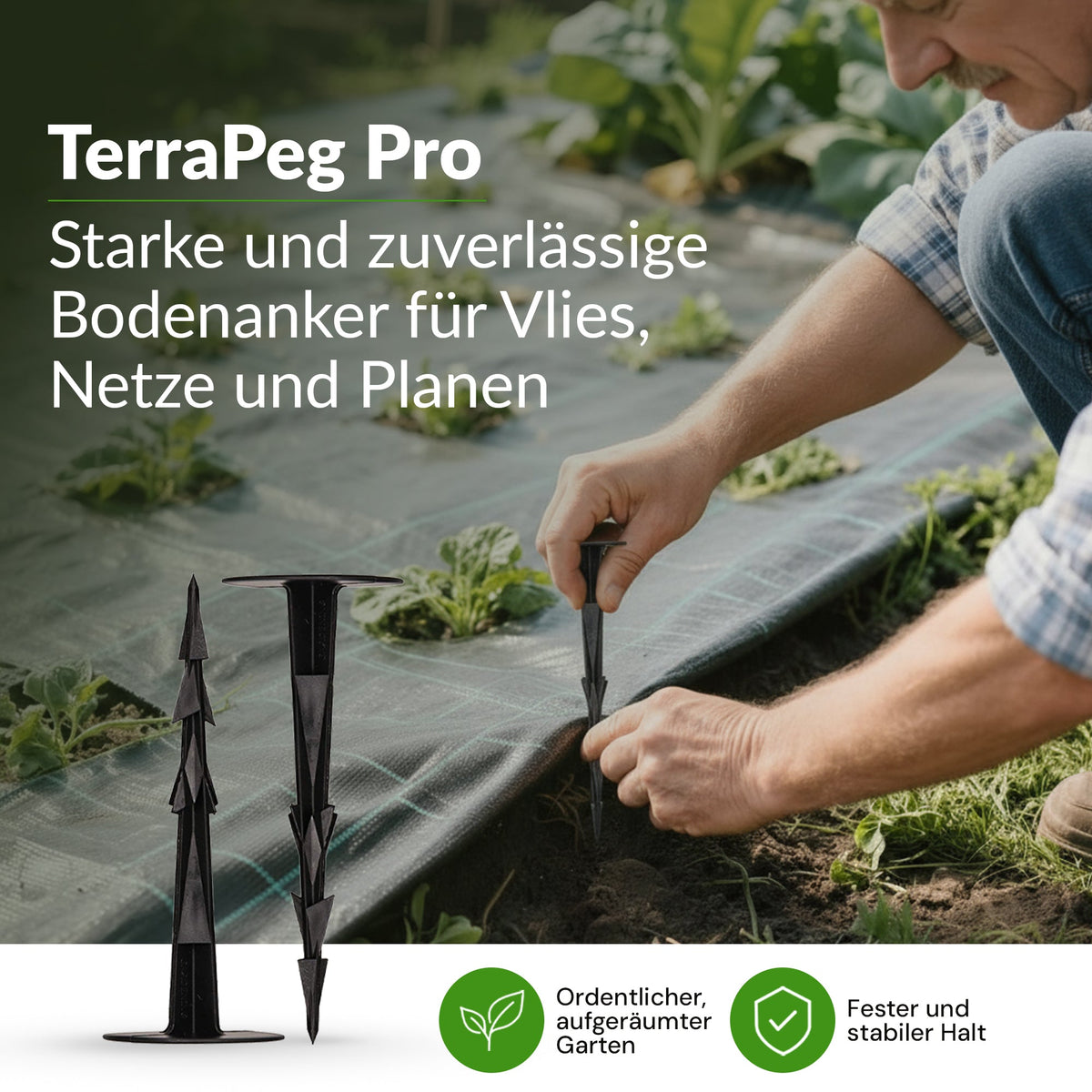 <tc>GARDENIX</tc> Gartenerdanker – TerraPEG Pro Unkrautvlies, Landschaftsvlies und Sandkastenabdeckungen