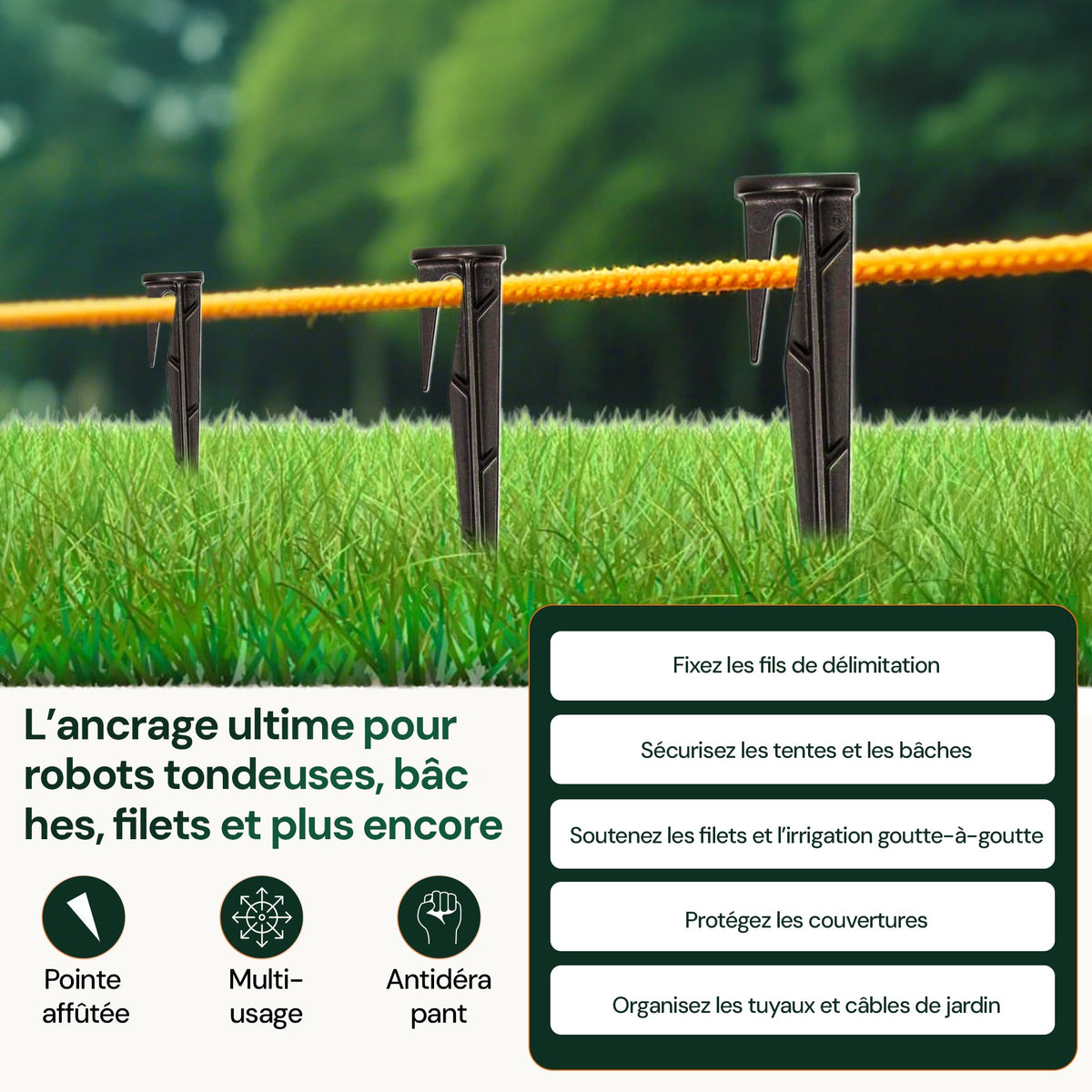Piquets de fixation WirePEG pour fil de délimitation de tondeuse à gazon robotique