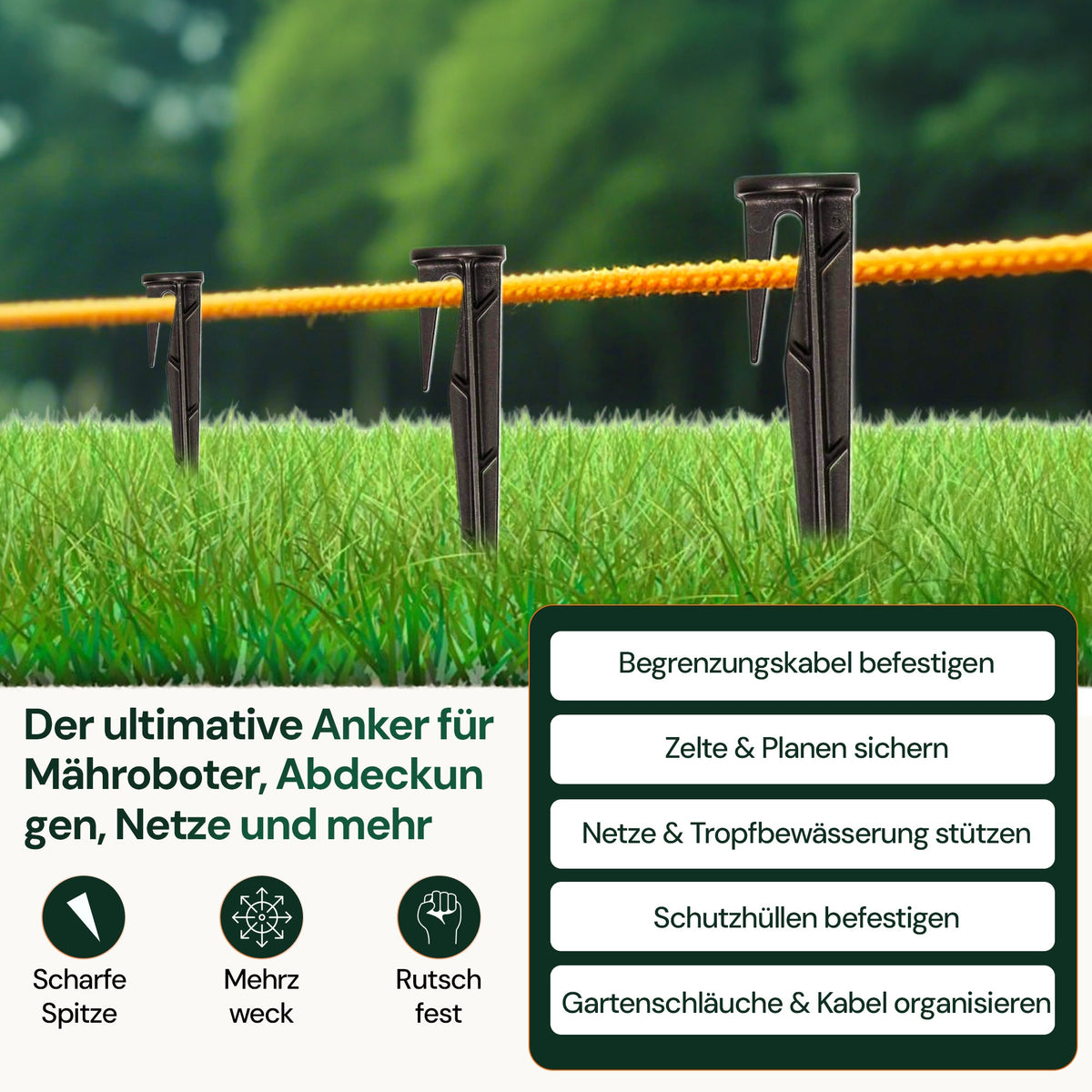 WirePEG-Sicherungsstifte für den Begrenzungsdraht des Rasenmäherroboters