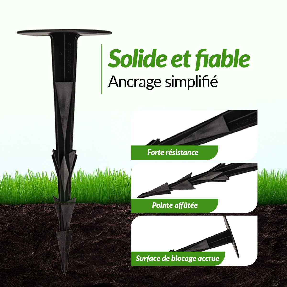 <tc>GARDENIX</tc> Piquets d'ancrage pour jardin - Toile de paillage TerraPEG Pro, toile de paillage et bâches pour bacs à sable