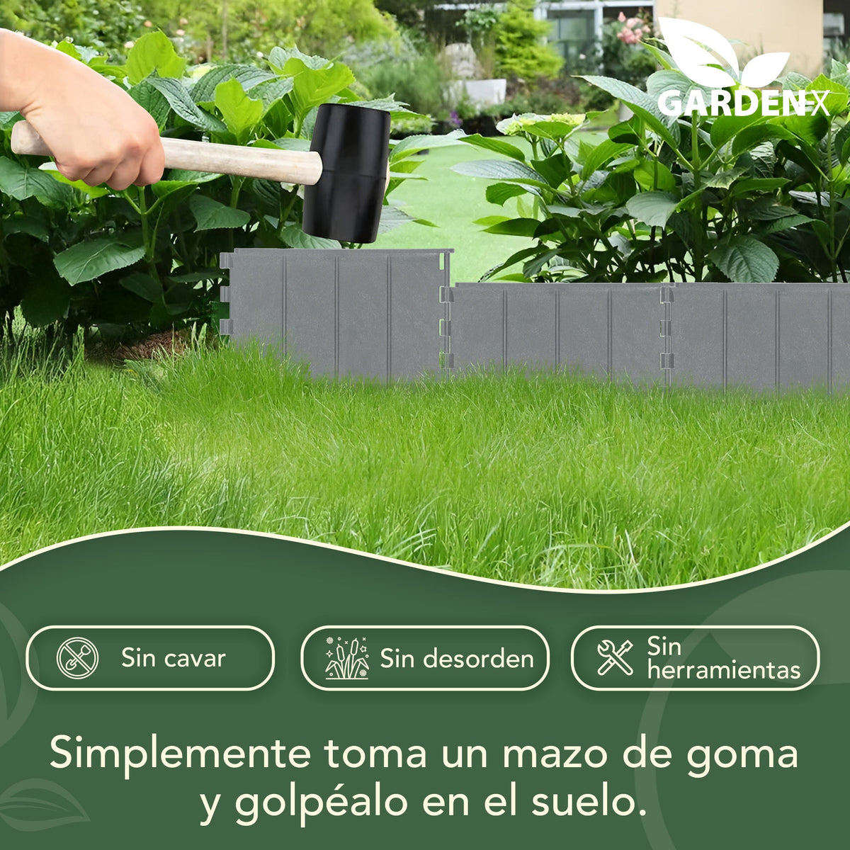 Borde de césped de plástico marrón - Borde flexible reciclado de 5,15 m