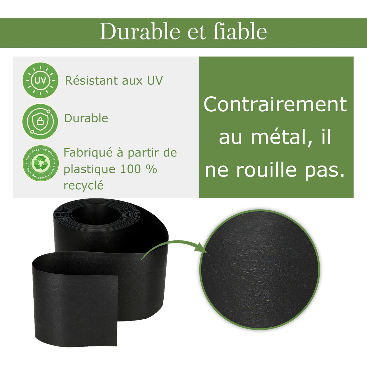 Bordure de pelouse flexible noire de 10 m
