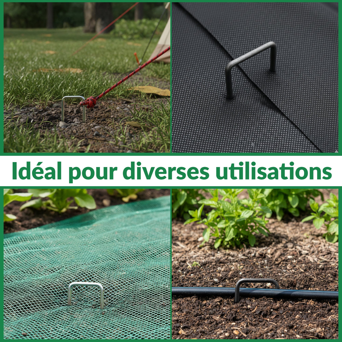 100x piquets de sol - piquets en acier galvanisé de 200 mm pour polaire de jardin & filets