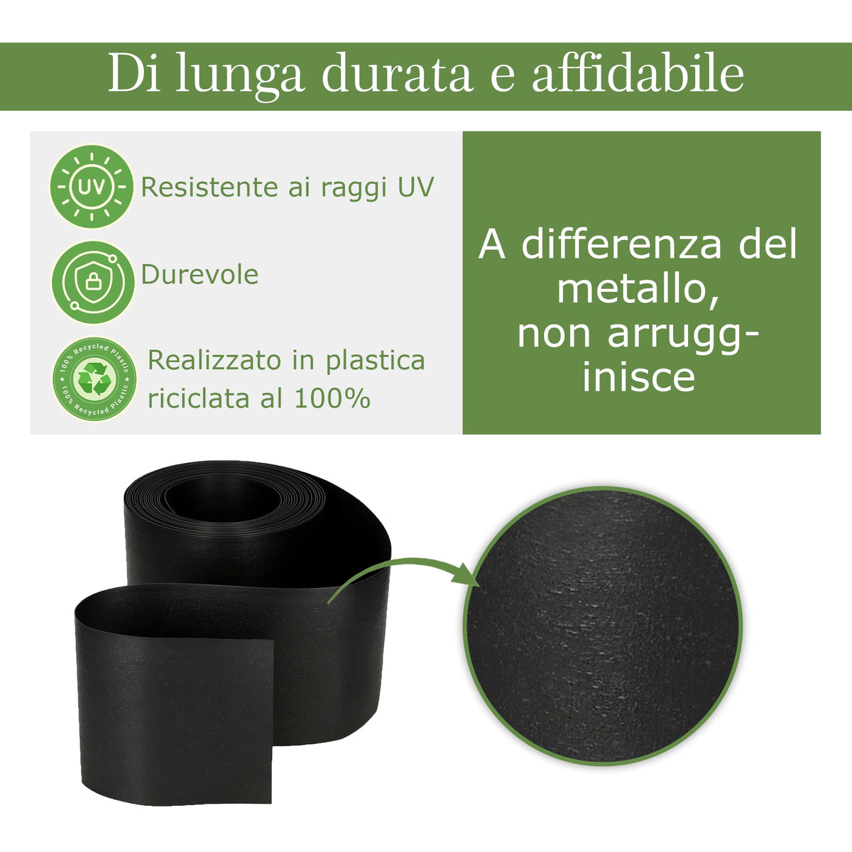 Bordo per prato nero flessibile da 10 m