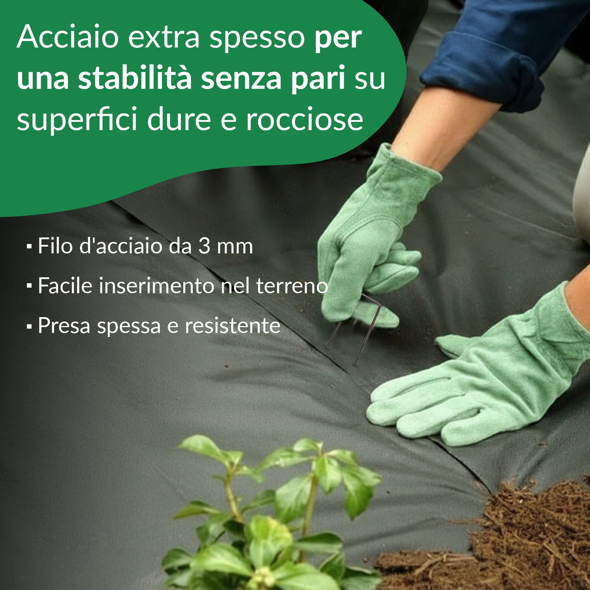 100 picchetti da terra - Picchetti in acciaio zincato da 200 mm per reti da giardino &
