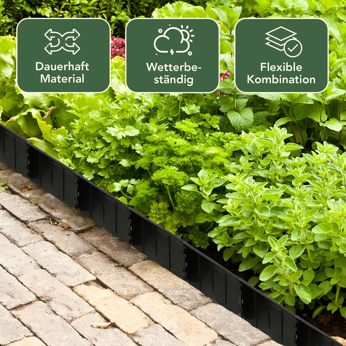 Rasenkante aus braunem Kunststoff – 5,15 m, recycelte, flexible Grenze