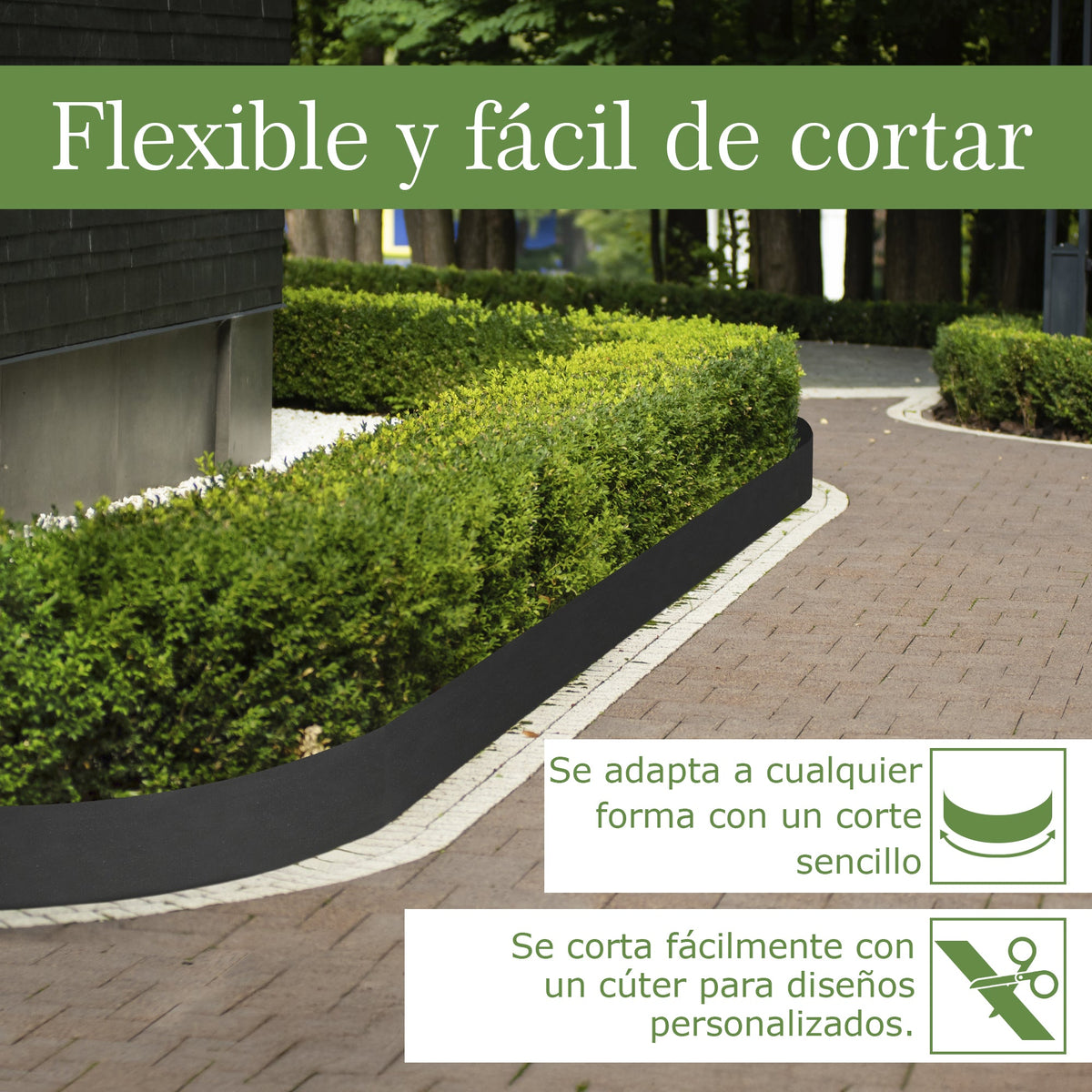 Borde de césped flexible negro de 10 m