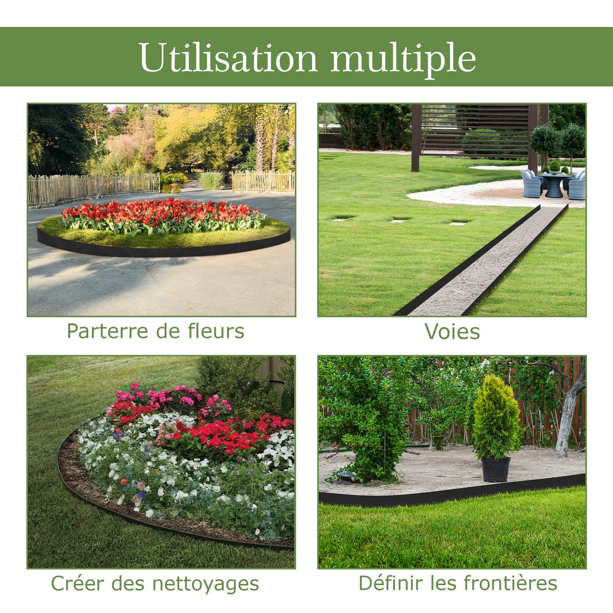 Bordure de pelouse flexible noire de 10 m