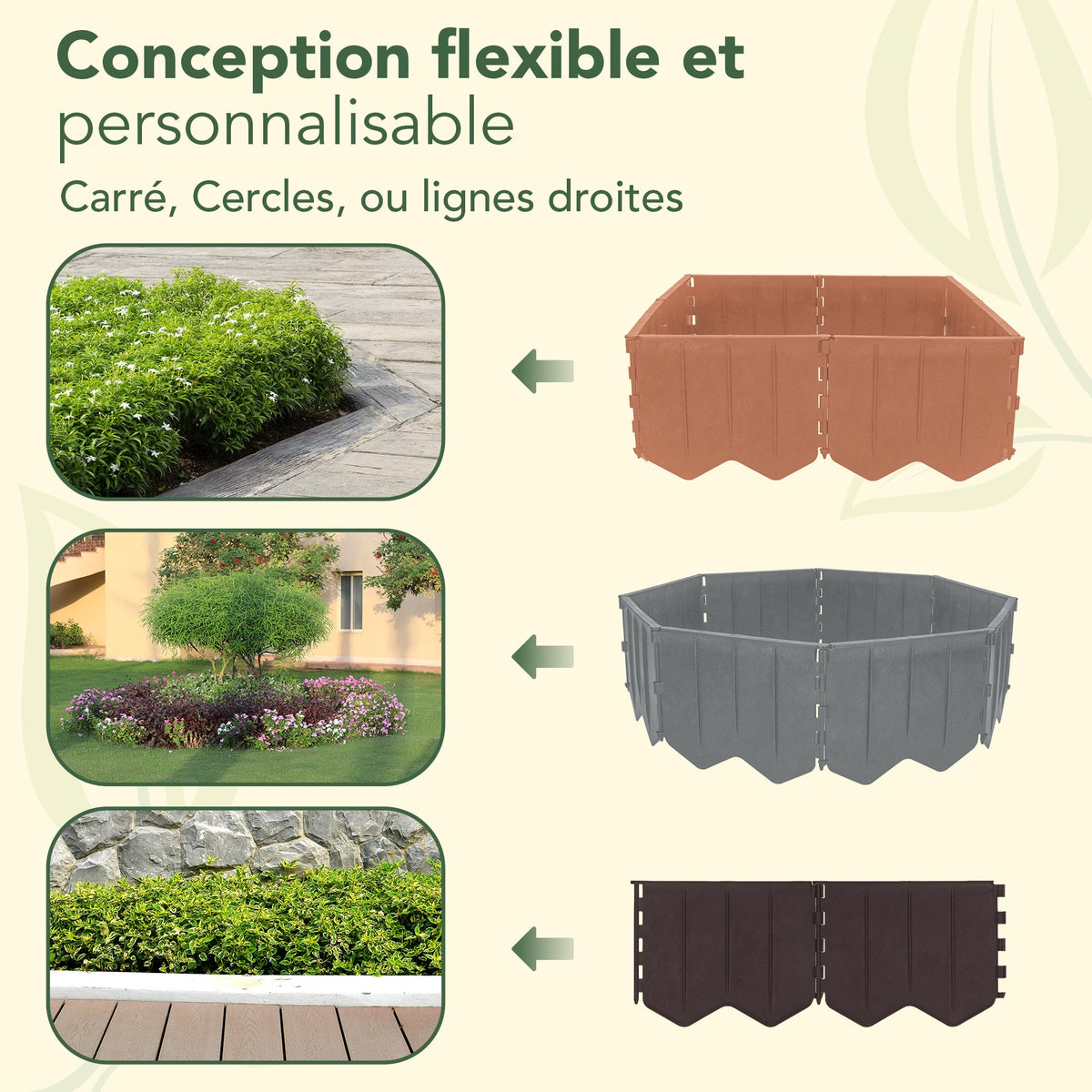 Bordure de pelouse en plastique marron - Bordure flexible et recyclée de 5,15 m