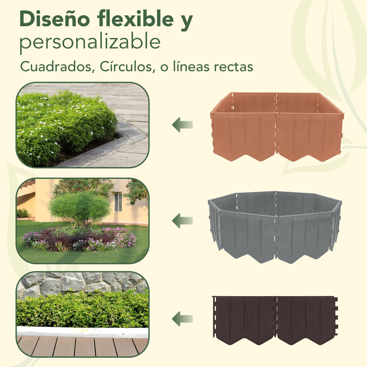 Borde de césped de plástico marrón - Borde flexible reciclado de 5,15 m