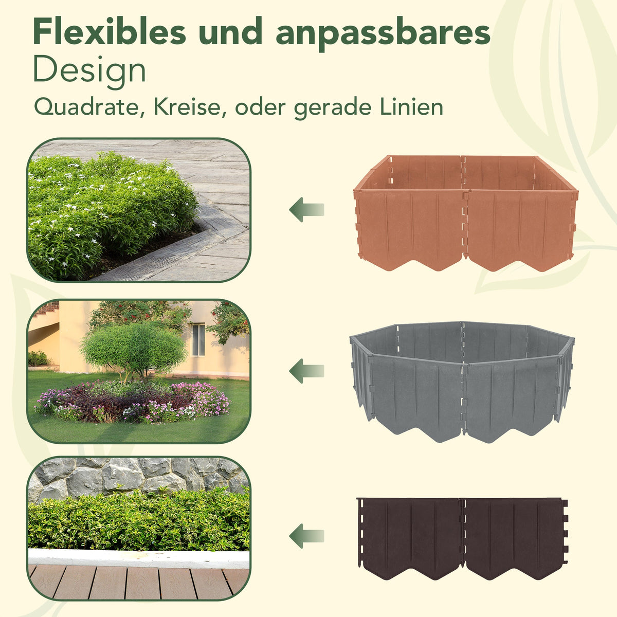 Rasenkante aus braunem Kunststoff – 5,15 m, recycelte, flexible Grenze