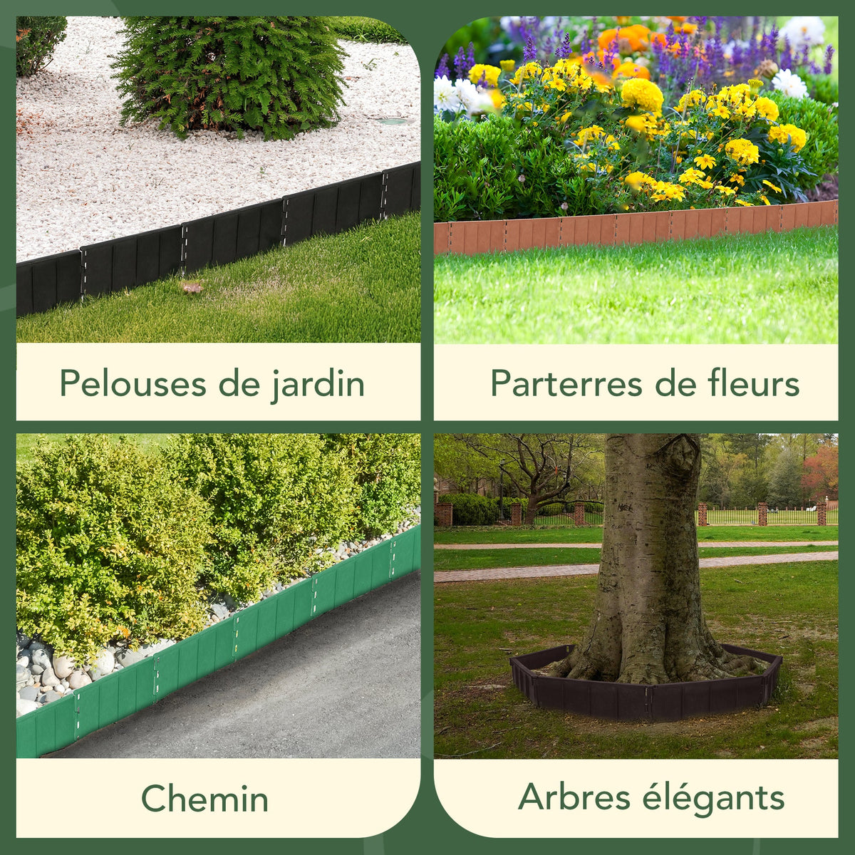 Bordure de pelouse en plastique marron - Bordure flexible et recyclée de 5,15 m