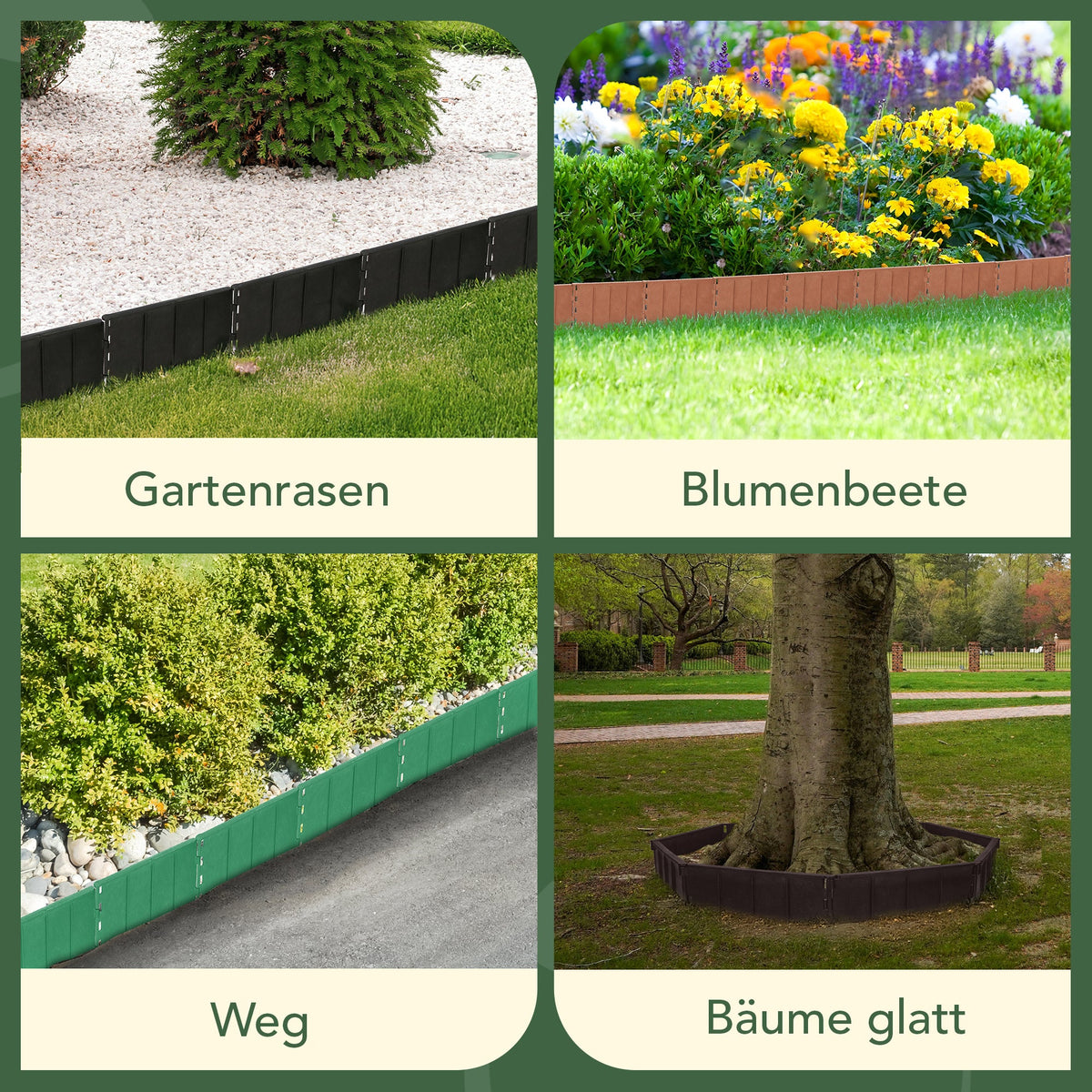 Rasenkante aus braunem Kunststoff – 5,15 m, recycelte, flexible Grenze