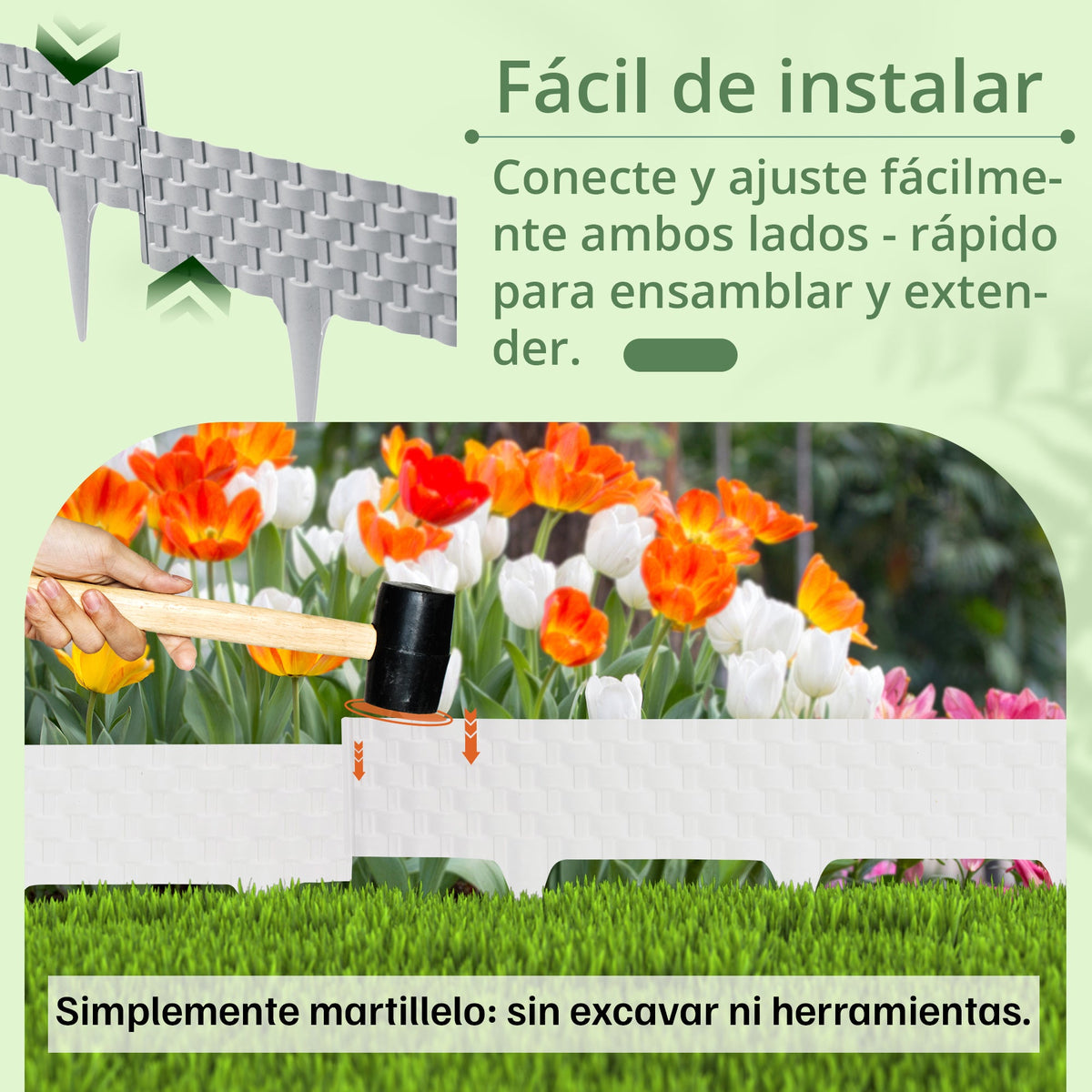 <tc>GARDENIX</tc> Borde para macizos de flores de jardín con efecto ratán de 3,2 m - Valla de palisada para césped
