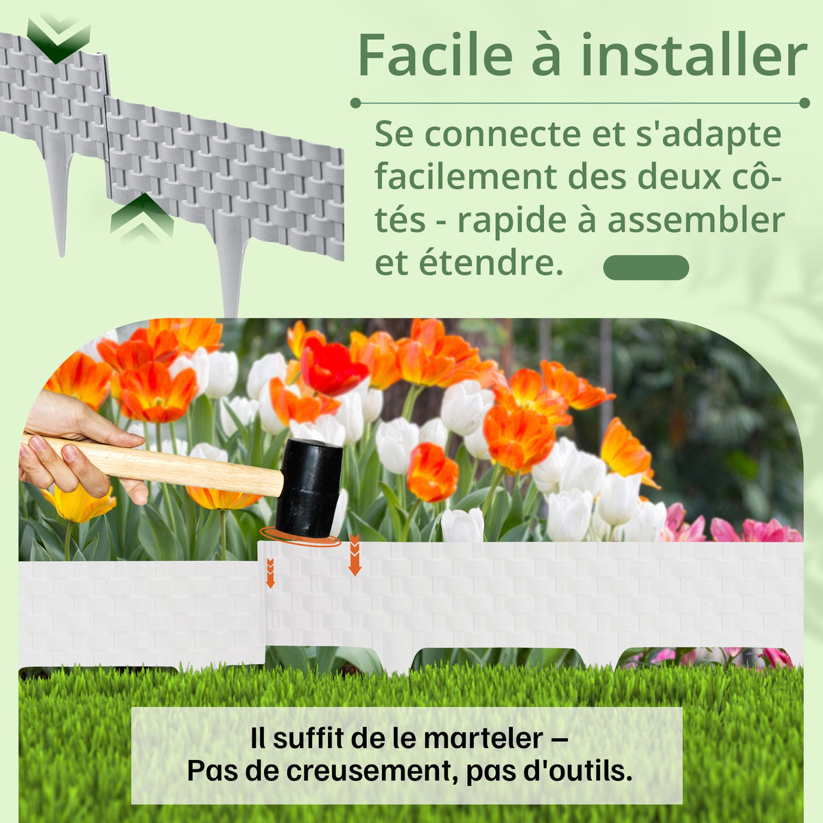 <tc>GARDENIX</tc> Bordure de parterre de fleurs effet rotin de 3,2 m - Clôture de pelouse