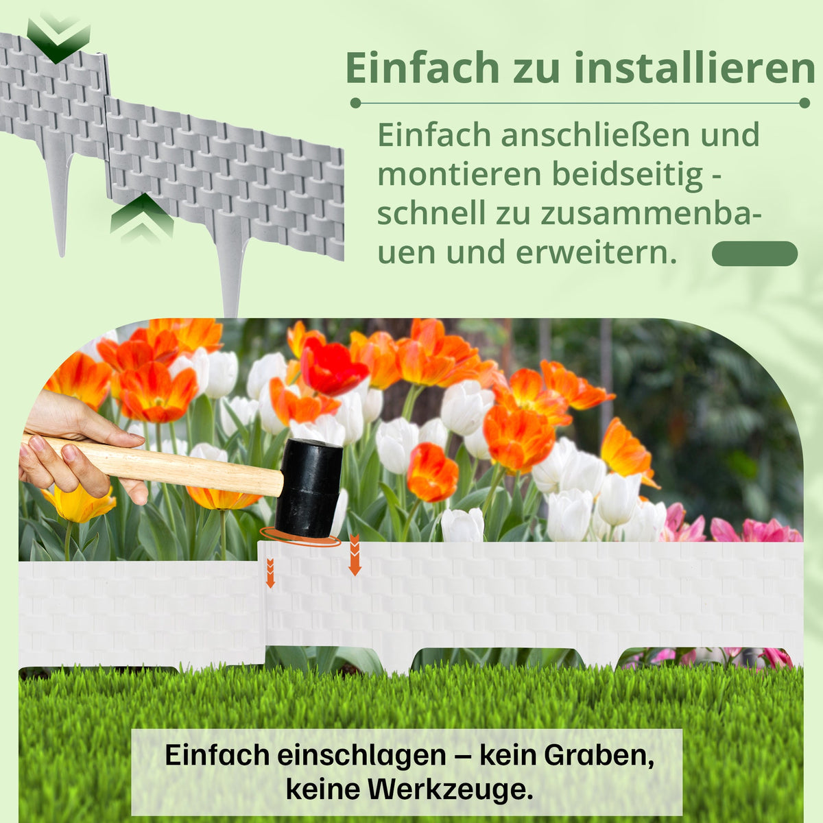 <tc>GARDENIX</tc> 3,2 m lange Beetumrandung in Rattanoptik - Rasen-Palisadenzaun