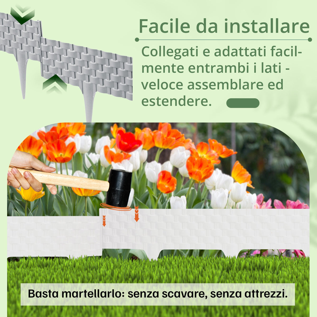 <tc>GARDENIX</tc> Bordura per aiuole da giardino effetto rattan da 3,2 m - Recinzione a palizzata per prato