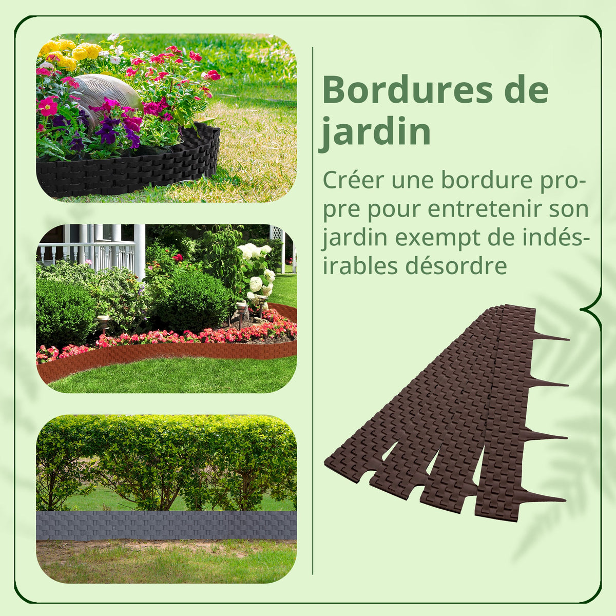 <tc>GARDENIX</tc> Bordure de parterre de fleurs effet rotin de 3,2 m - Clôture de pelouse