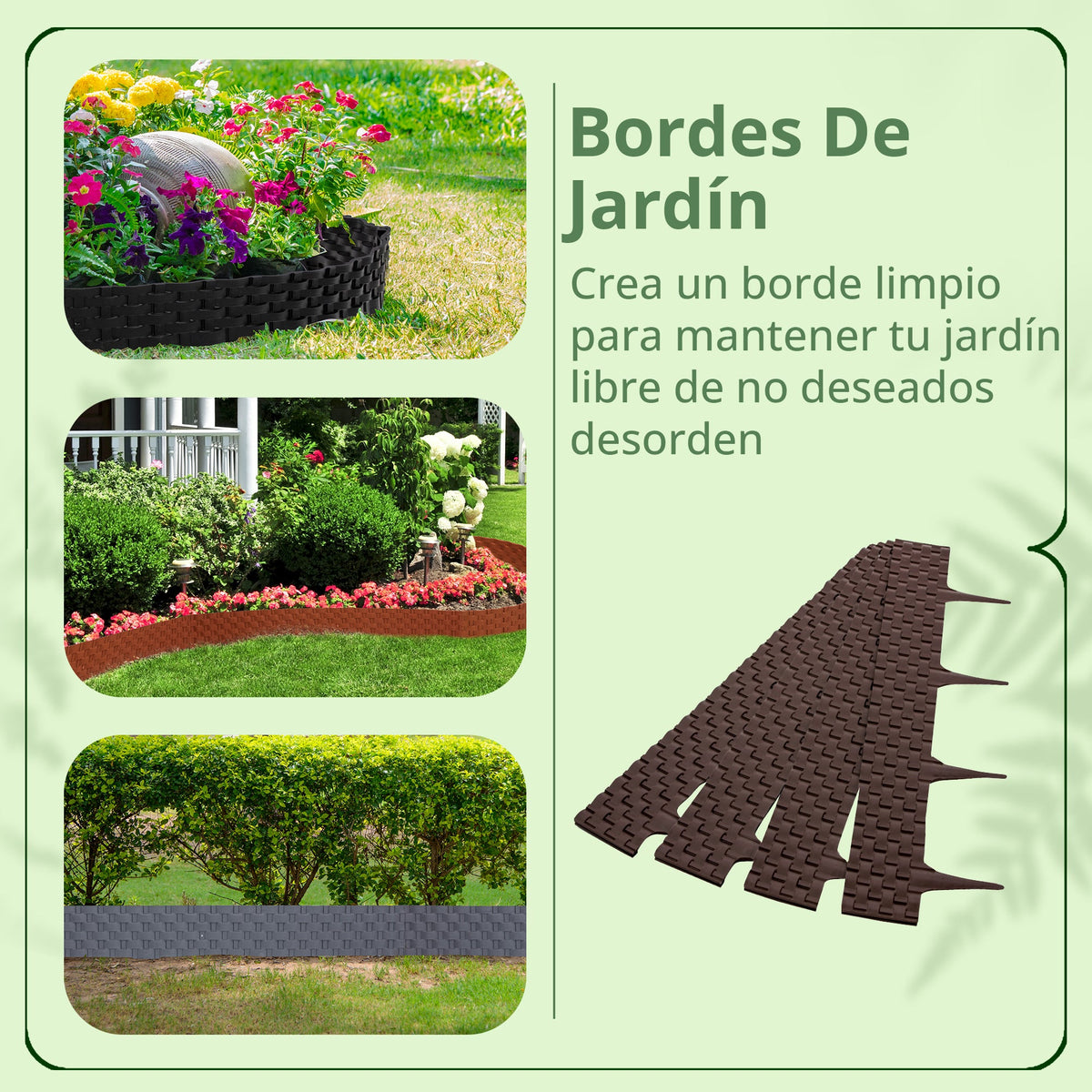 <tc>GARDENIX</tc> Borde para macizos de flores de jardín con efecto ratán de 3,2 m - Valla de palisada para césped