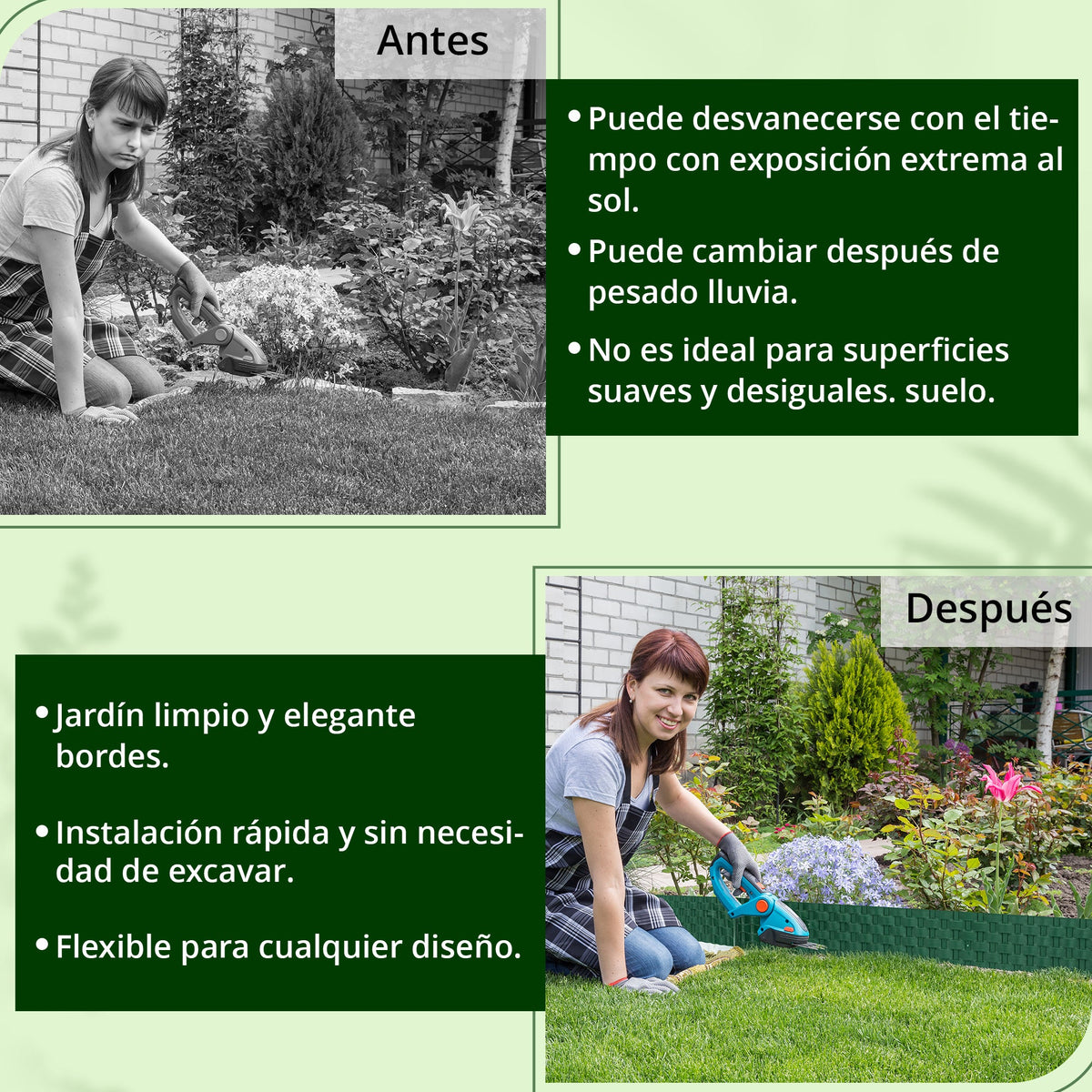 <tc>GARDENIX</tc> Borde para macizos de flores de jardín con efecto ratán de 3,2 m - Valla de palisada para césped