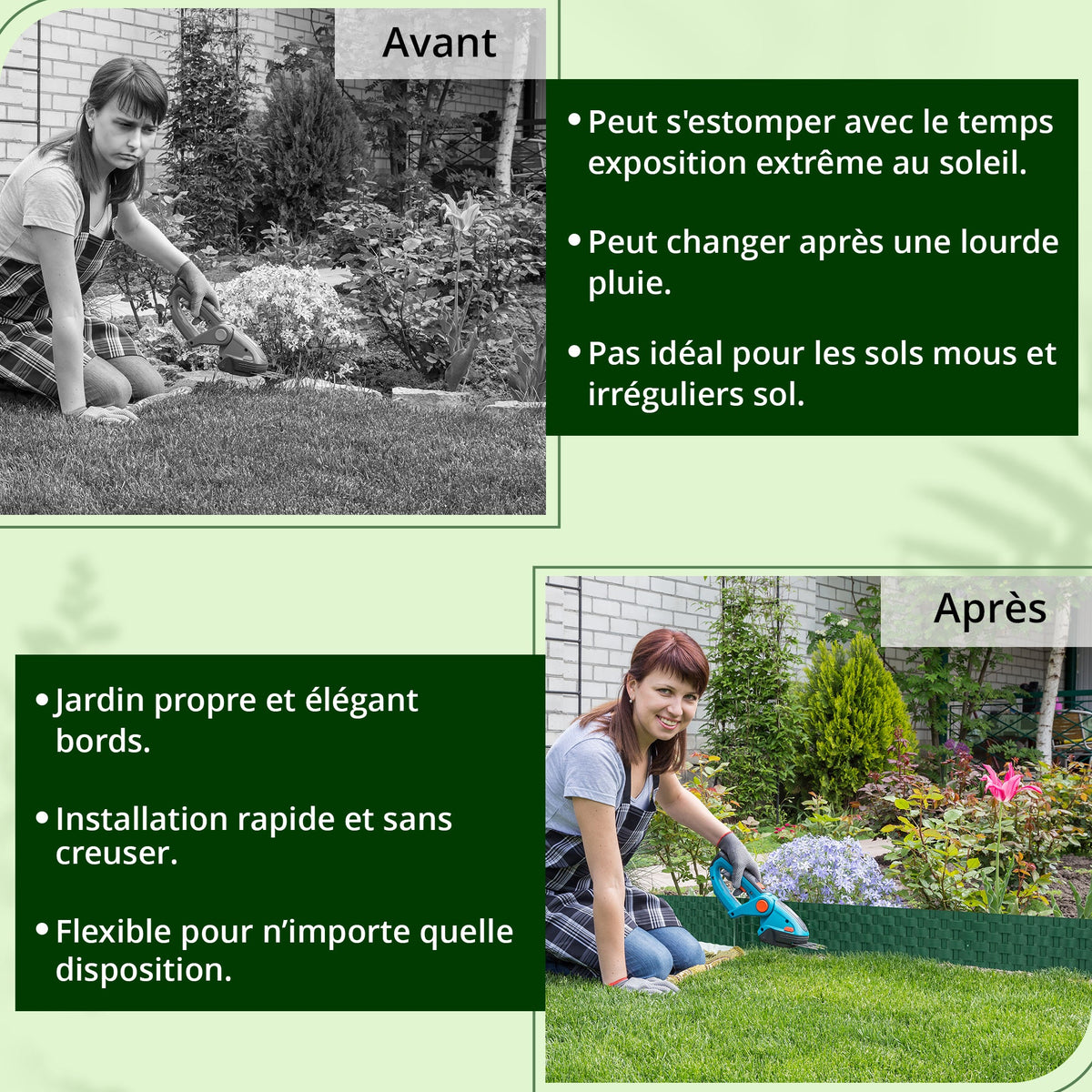<tc>GARDENIX</tc> Bordure de parterre de fleurs effet rotin de 3,2 m - Clôture de pelouse