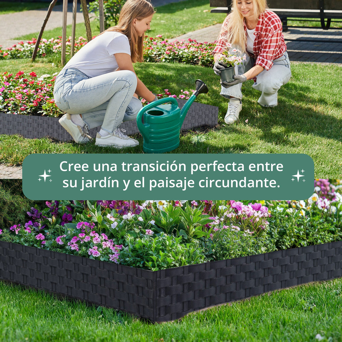 <tc>GARDENIX</tc> Borde para macizos de flores de jardín con efecto ratán de 3,2 m - Valla de palisada para césped