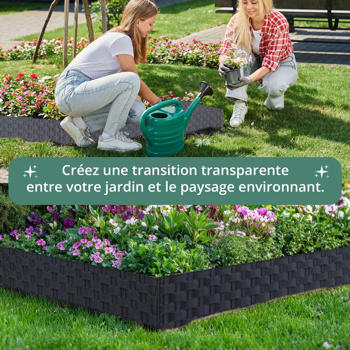 <tc>GARDENIX</tc> Bordure de parterre de fleurs effet rotin de 3,2 m - Clôture de pelouse