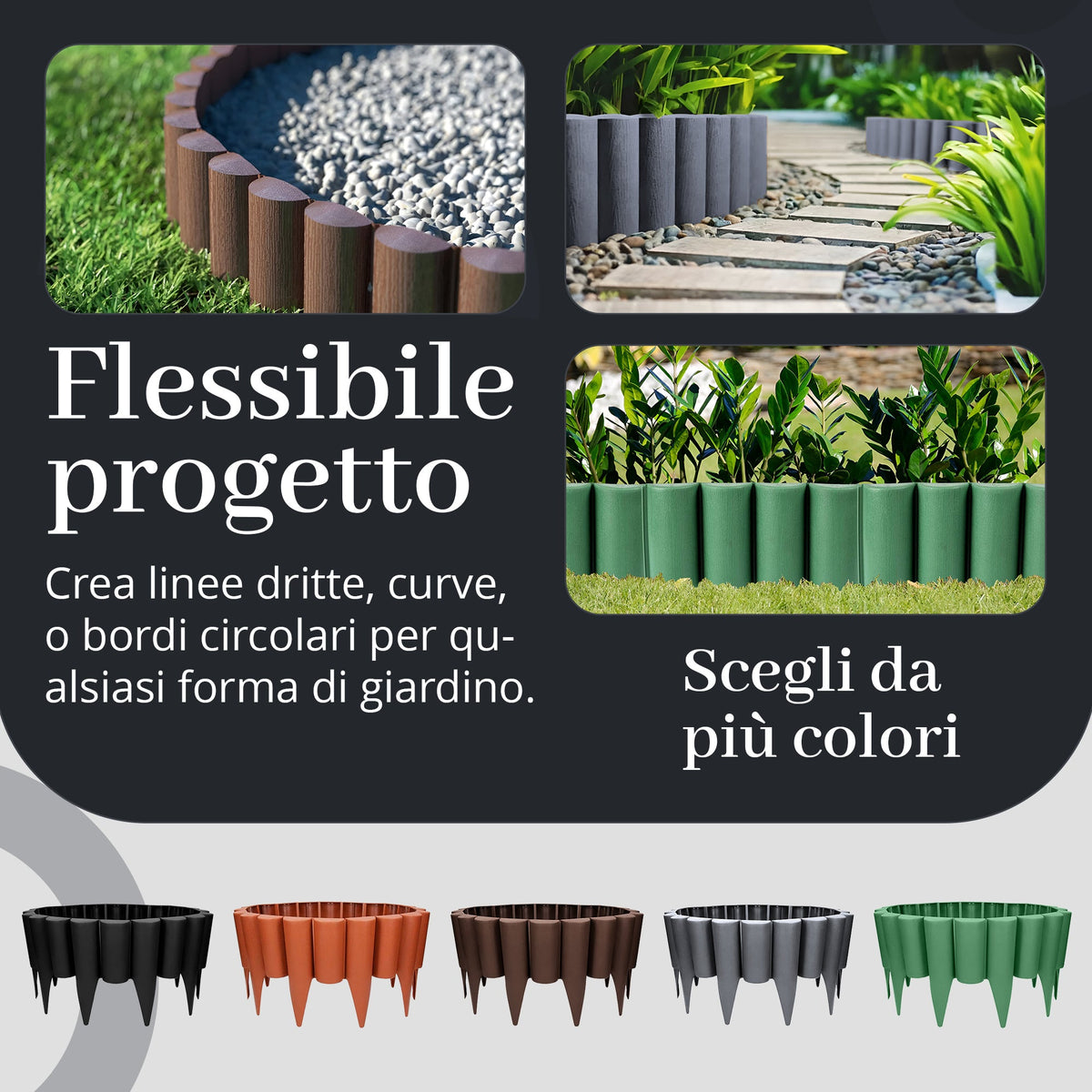Bordo da giardino effetto legno - Prato flessibile da 2,5 m & Bordo per aiuola