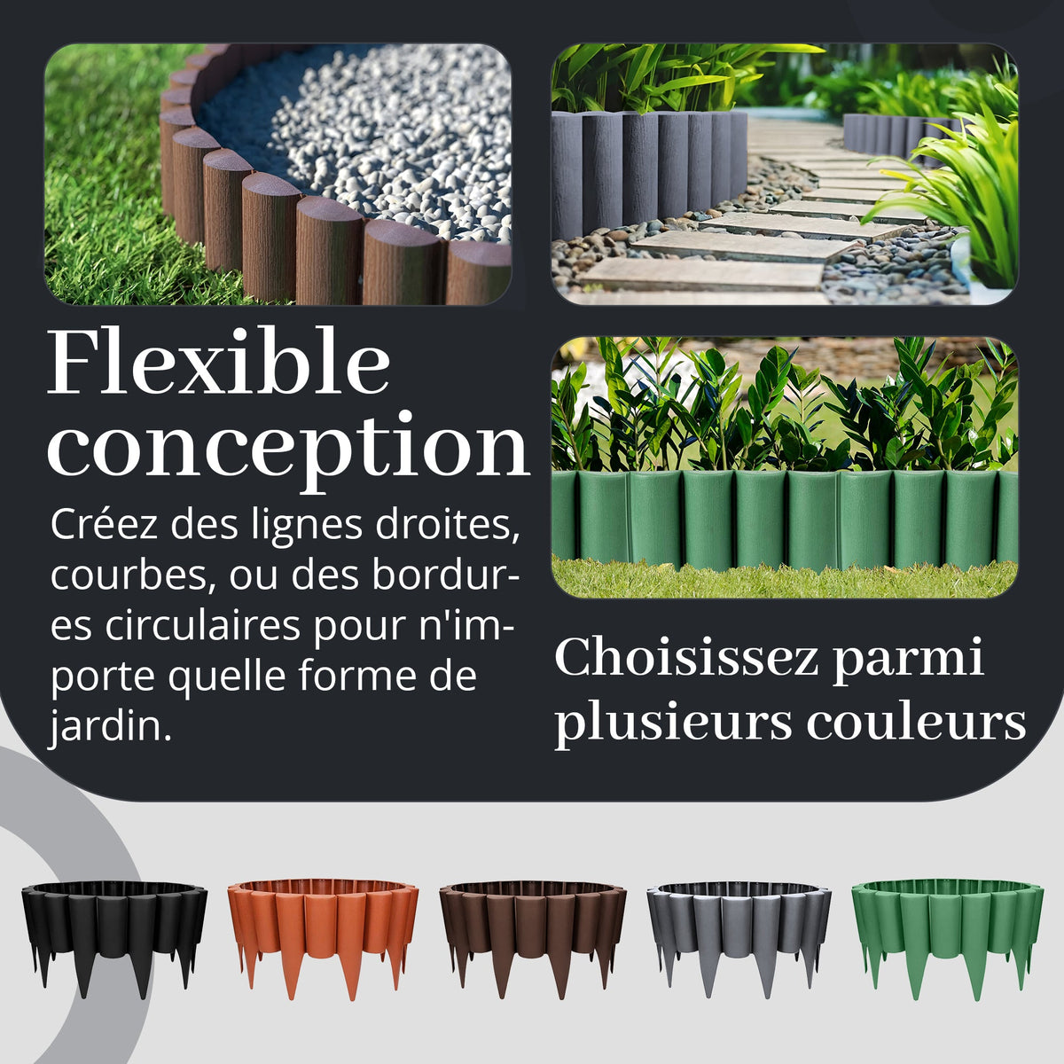 Bordure de jardin effet bois - Pelouse flexible 2,5 m & Bordure de parterre de fleurs