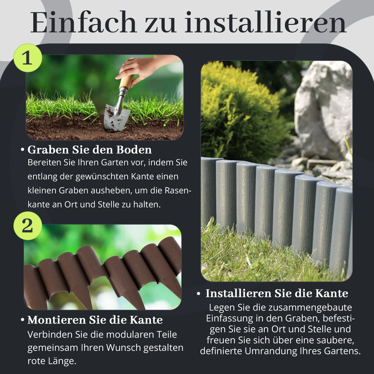 Garteneinfassung in Holzoptik – 2,5 m flexibler Rasen & Blumenbeetumrandung