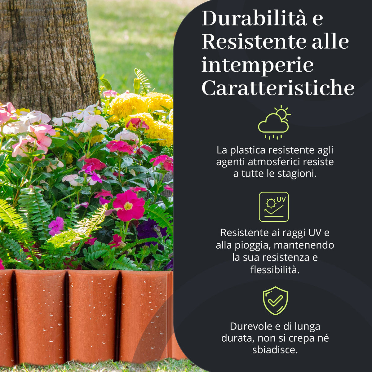 Bordo da giardino effetto legno - Prato flessibile da 2,5 m & Bordo per aiuola