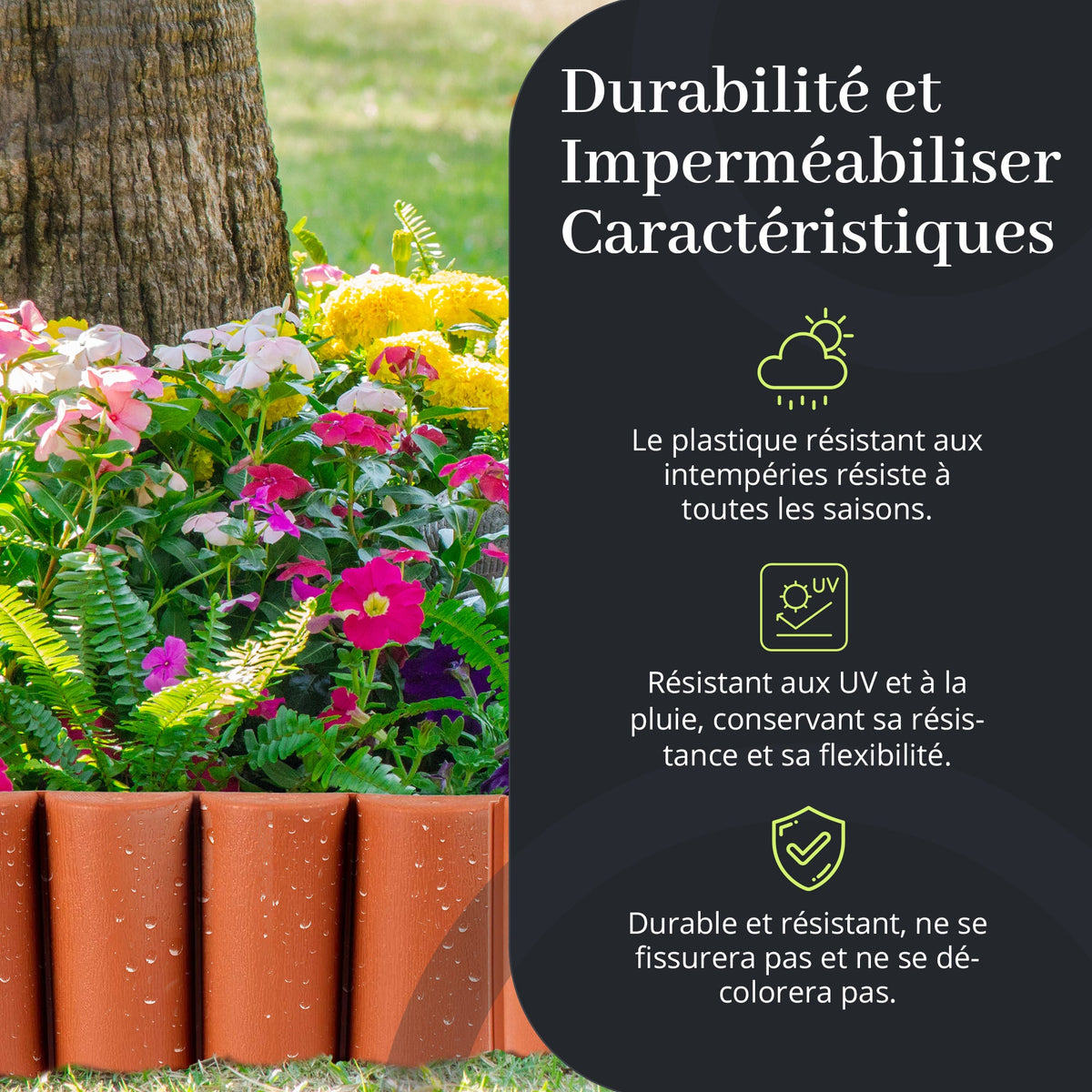 Bordure de jardin effet bois - Pelouse flexible 2,5 m & Bordure de parterre de fleurs