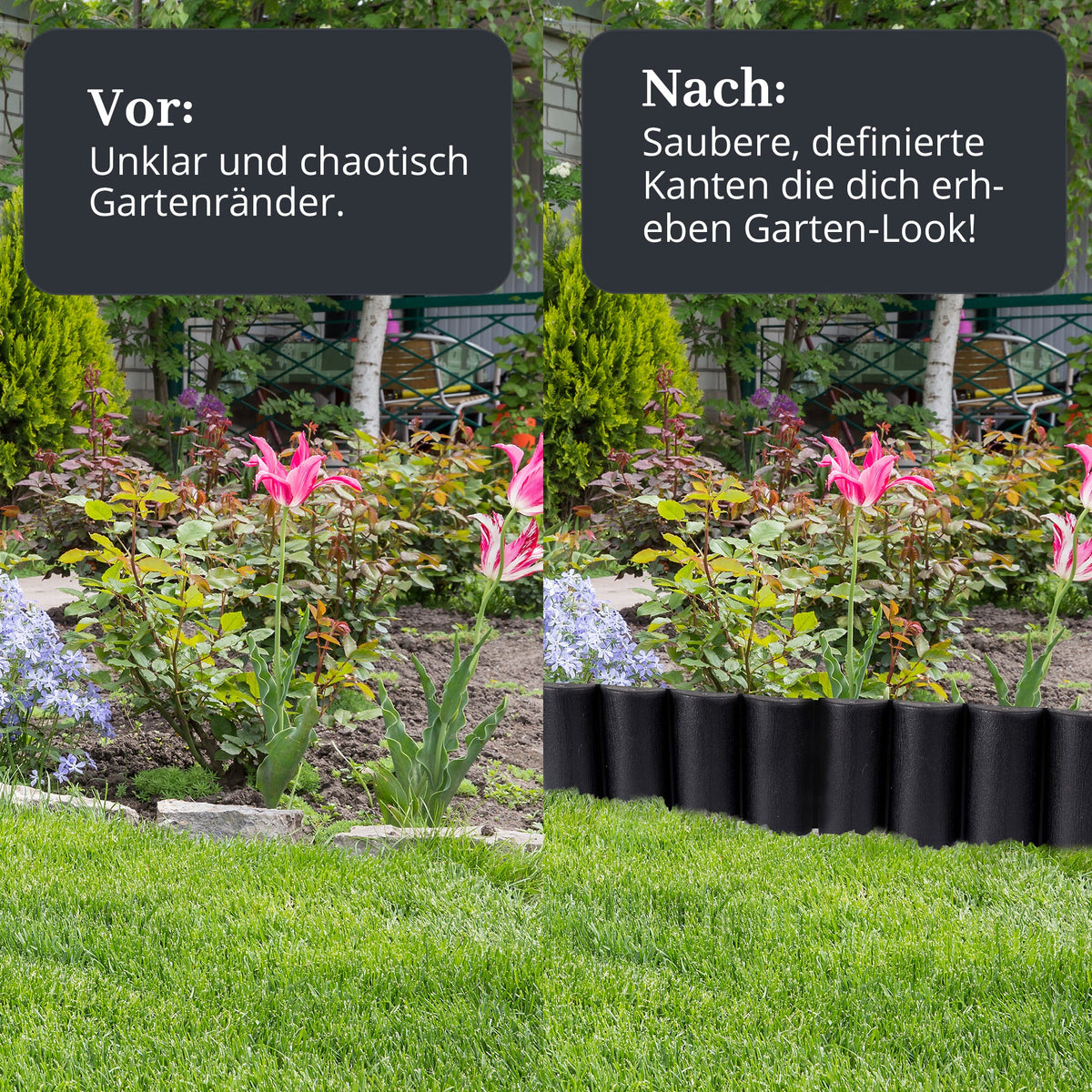 Garteneinfassung in Holzoptik – 2,5 m flexibler Rasen & Blumenbeetumrandung