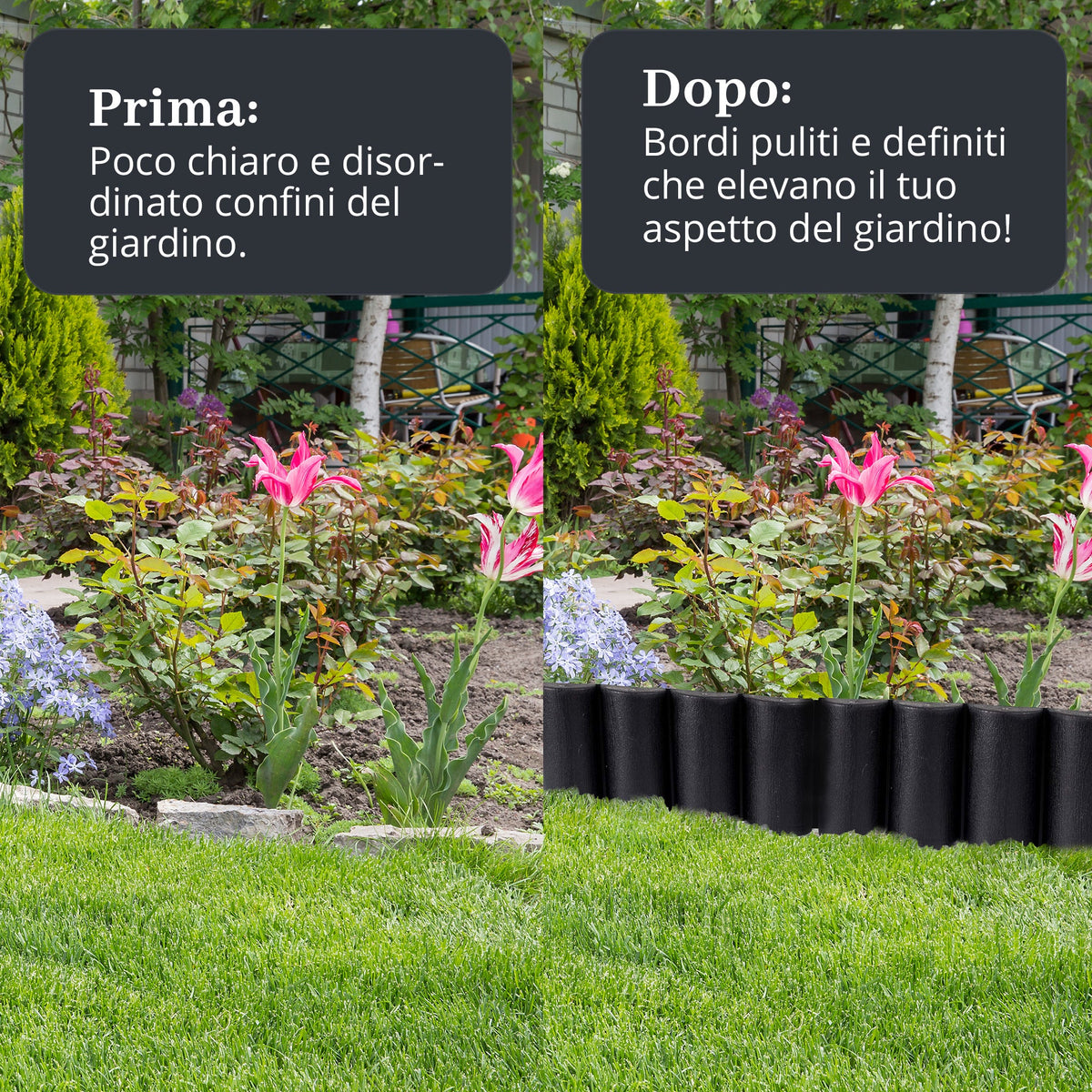 Bordo da giardino effetto legno - Prato flessibile da 2,5 m & Bordo per aiuola