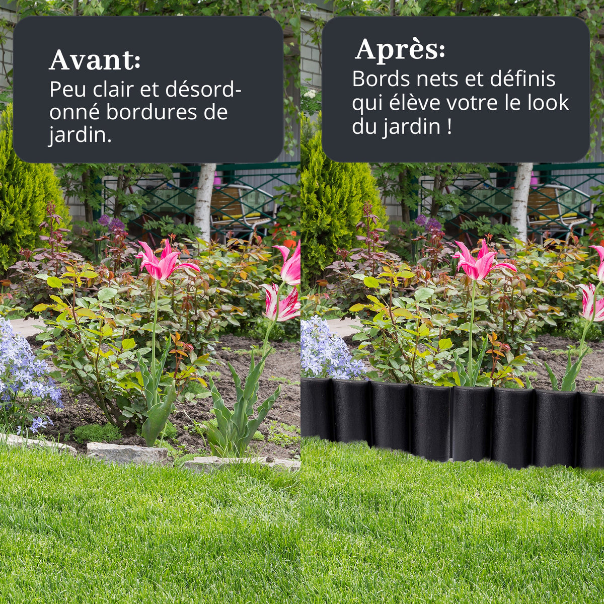 Bordure de jardin effet bois - Pelouse flexible 2,5 m & Bordure de parterre de fleurs