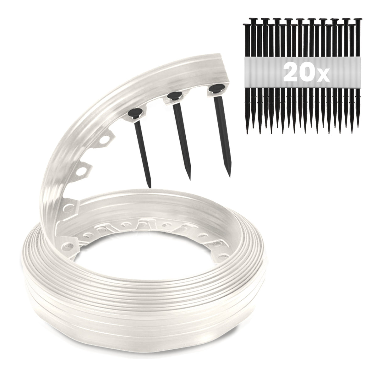 Borde de césped flexible de 10 m: borde de parterre de flores gris claro, resistente a la intemperie