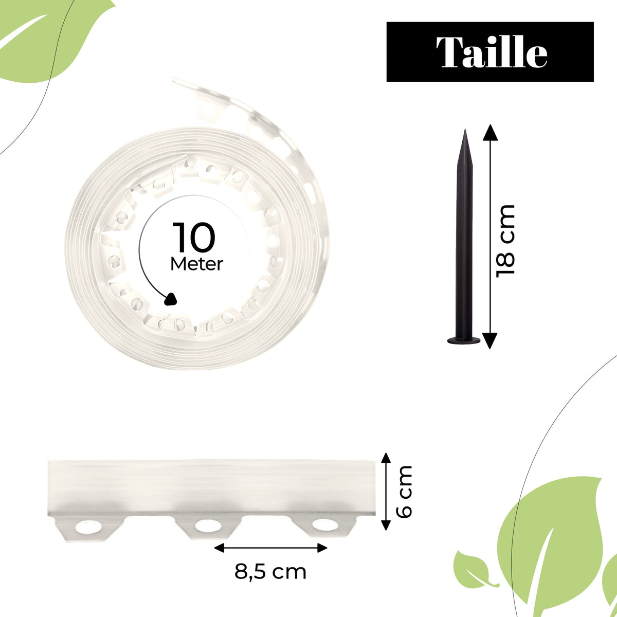 Bordure de pelouse flexible de 10 m - Bordure de parterre de fleurs gris clair résistante aux intempéries