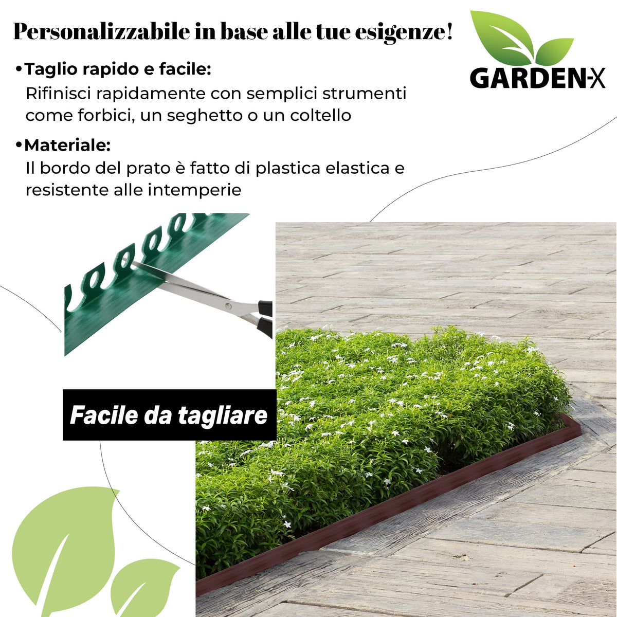 Bordo per prato flessibile da 10 m - Bordo per aiuola grigio chiaro, resistente alle intemperie