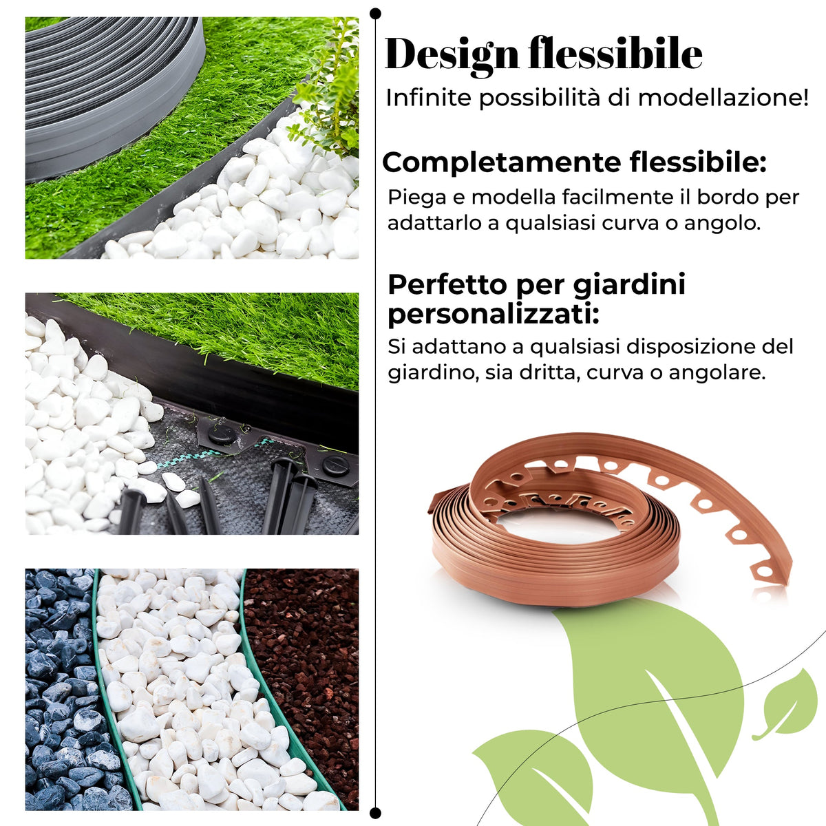 Bordo per prato flessibile da 10 m - Bordo per aiuola grigio chiaro, resistente alle intemperie