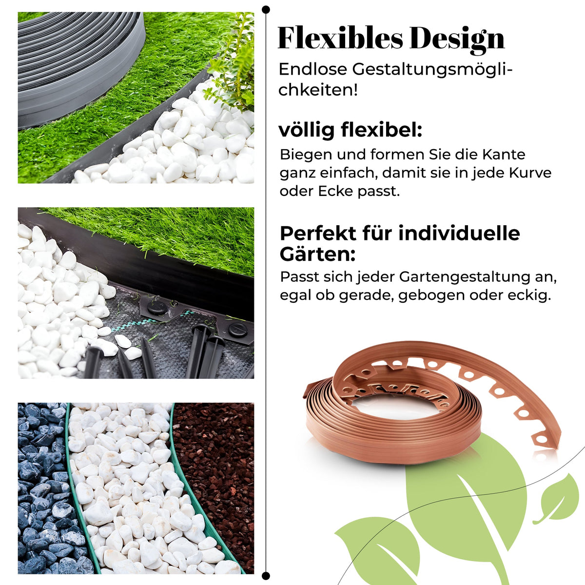 10 m flexible Rasenkante – hellgraue, wetterbeständige Beeteinfassung