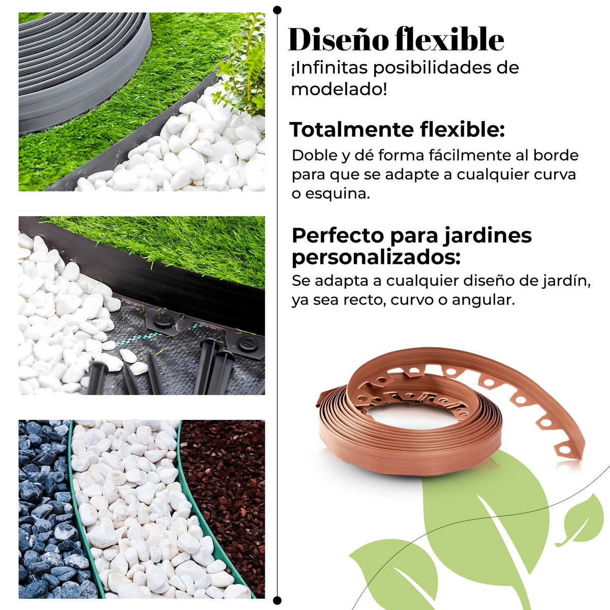 Borde de césped flexible de 10 m: borde de parterre de flores gris claro, resistente a la intemperie